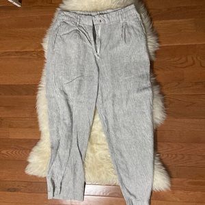 High-Waisted Striped Pleated Taylor Linen-Blend Wide-Leg Trouser Suit Pants